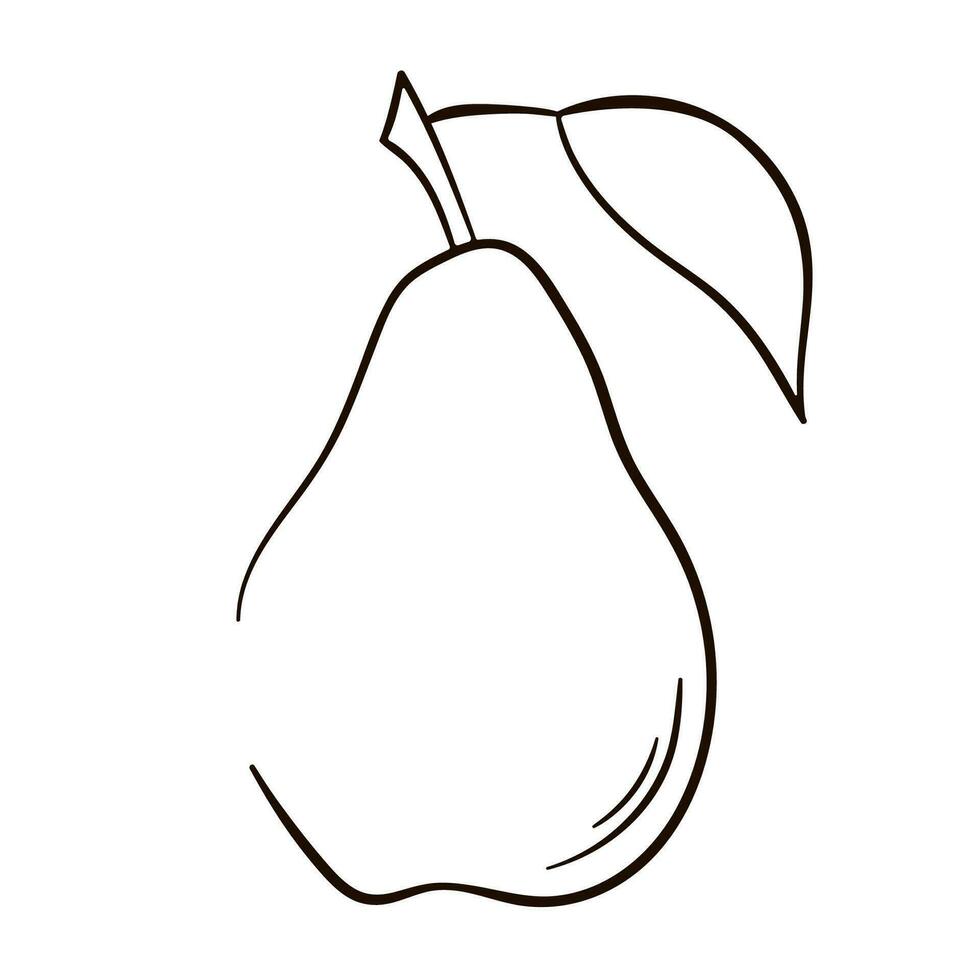 Pear icon. Outline, line art, doodle style. Isolated on a white background. Vector illustration.