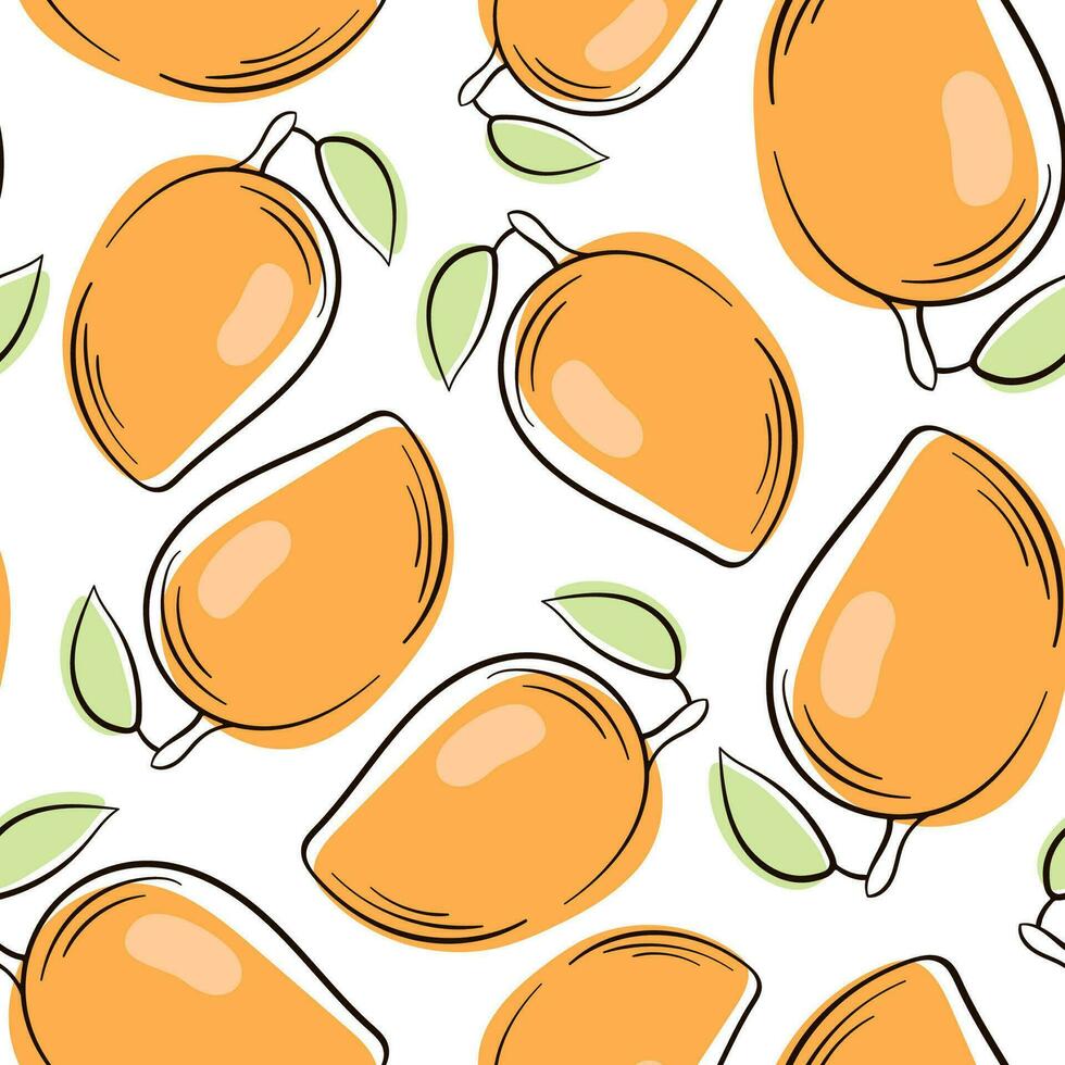 Mango line art pattern. Hand drawn mango background. Seamless pattern with mango. vector