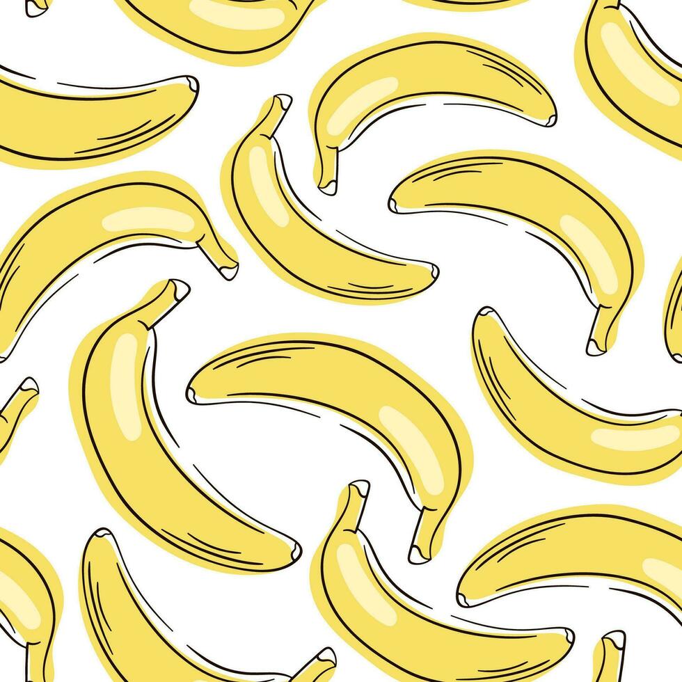 Bananas seamless pattern on a white background. Yellow banana. Wrapping paper, banner, poster, print. Fresh Banana Icon Vector Illustration.