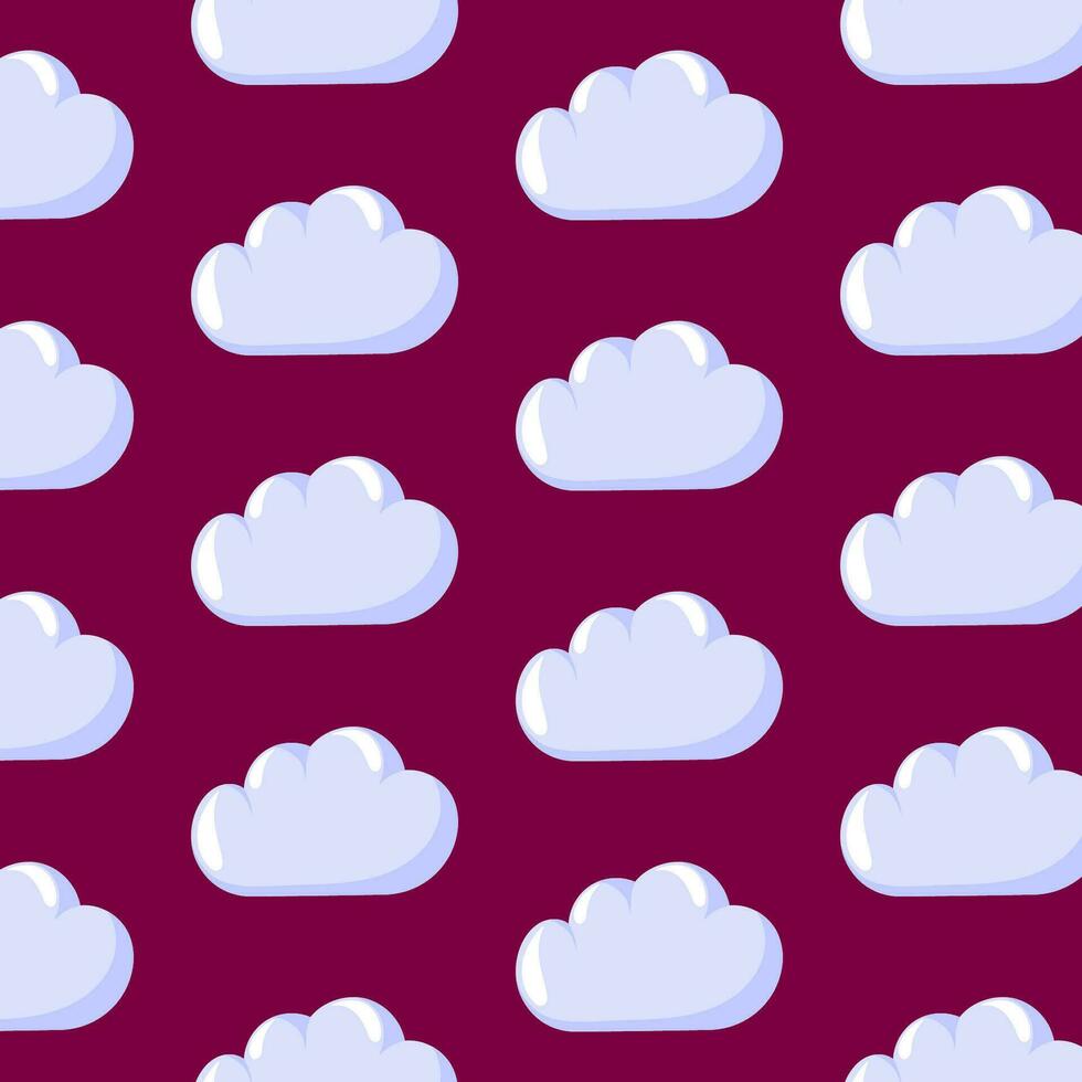 Cloud seamless pattern in cartoon style. Background for child room, package, nursery wallpaper, textile, fabric prints, wrapping paper. Vector illustration on a pink background.
