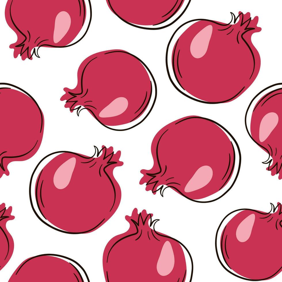 Pomegranate line doodle style pattern. Seamless pomegranate outline pattern. vector