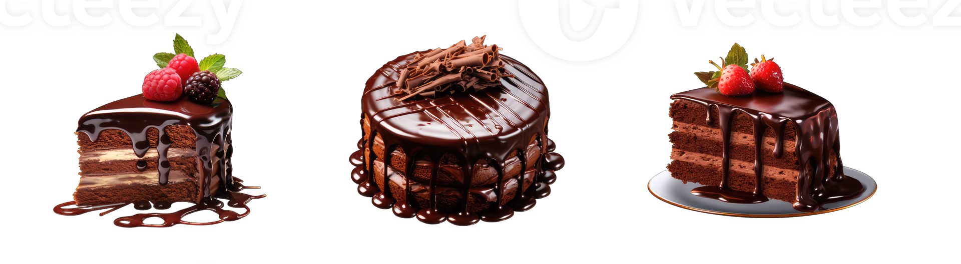 AI generated set of fresh chocolate cake isolated on transparent background png