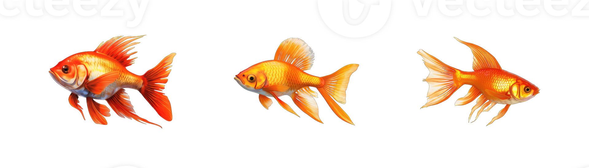 AI generated set of fish gold isolated on transparent background png
