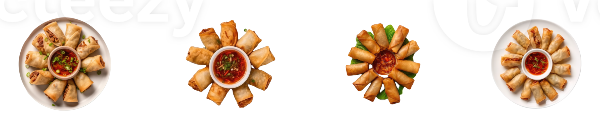AI generated set of plate of tasty crispy rolls with sauce on transparent background png