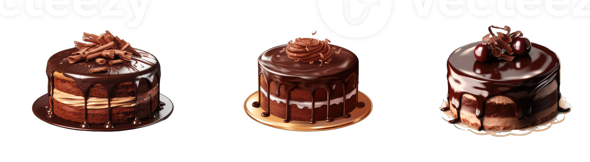 AI generated set of fresh chocolate cake isolated on transparent background png