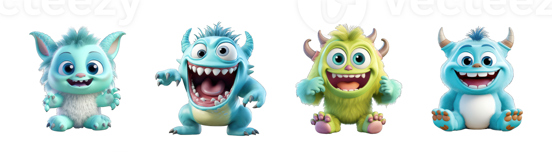 AI generated 3d cartoon cute monsters on isolated on transparent background png