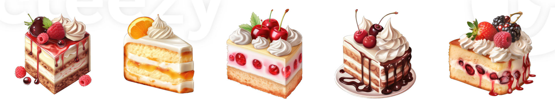 AI generated set of delicious strawberry cake with fresh strawberries isolated on transparent background png