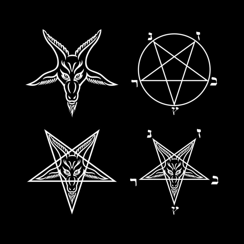 pentagrama satánico símbolos medieval ocultismo magia sellos sigilos llaves místico símbolos nudos diablo cruzar sigilo Lucifer baphomet vector