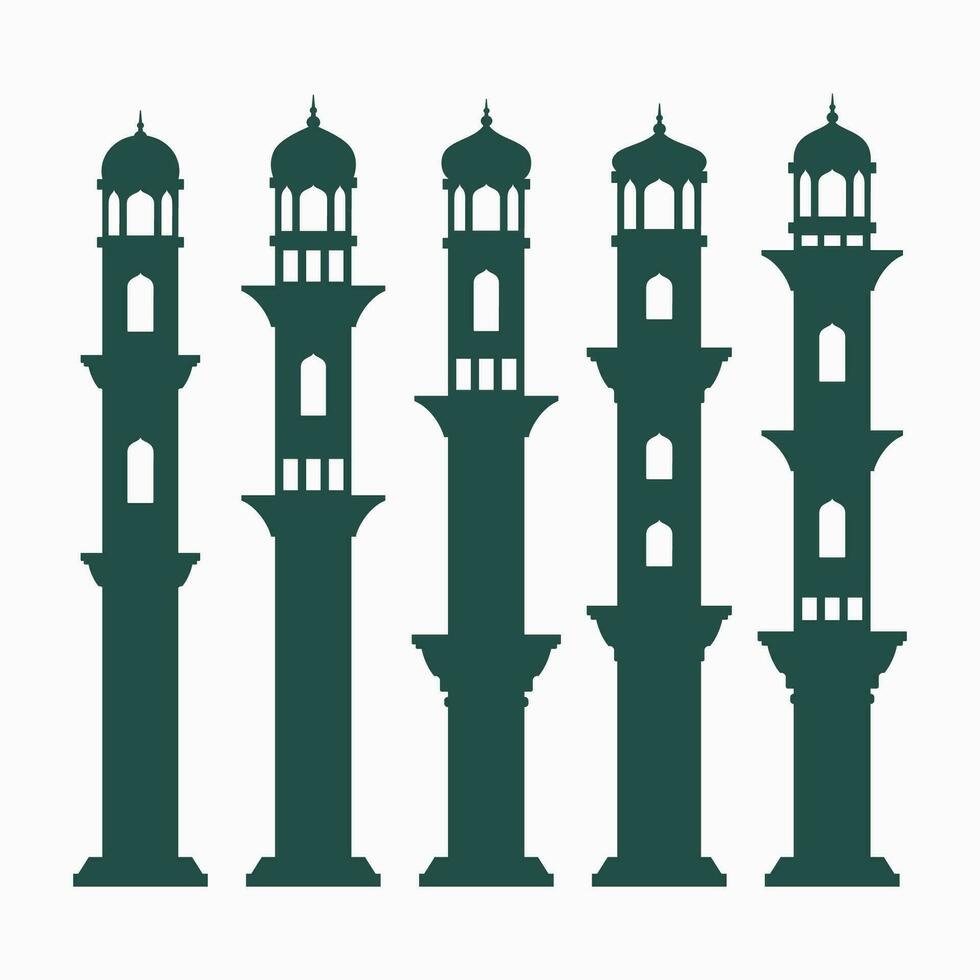 islámico mezquitas torre siluetas vector ilustración, Ramadán antecedentes plano estilo