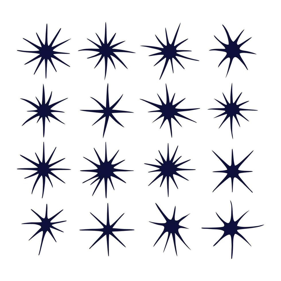 mano dibujado espumoso estrellas recopilación, destello estrella astrología vector ligero en blanco antecedentes