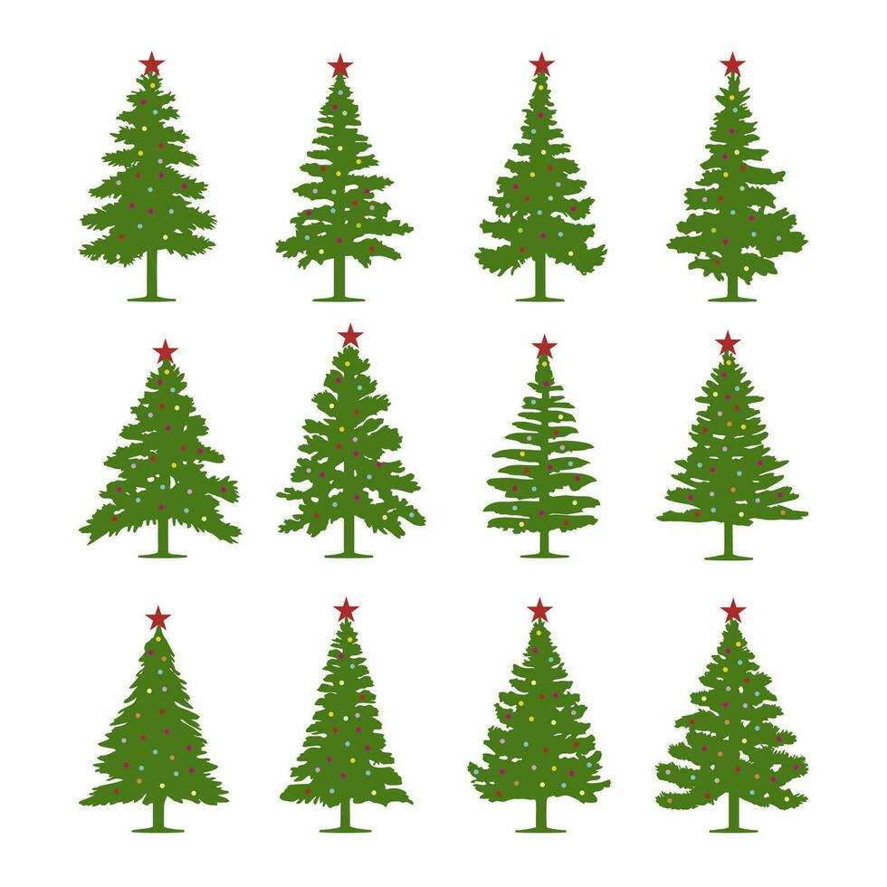 Set of christmas tree design Colorful elements vector, white background vector