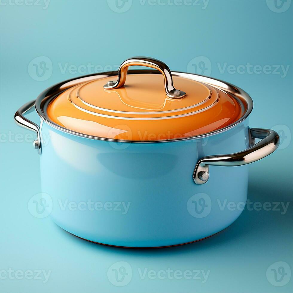 AI generated Enameled bright pan on isolated background, cooking soup - AI generated image photo