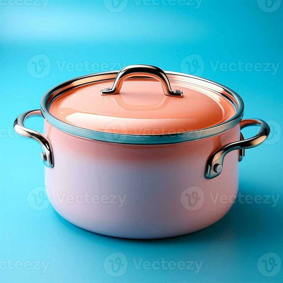 AI generated Enameled bright pan on isolated background, cooking soup - AI generated image photo