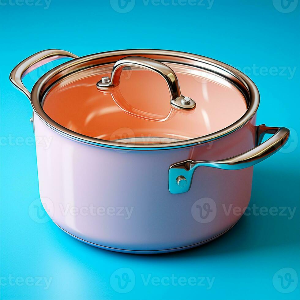 AI generated Enameled bright pan on isolated background, cooking soup - AI generated image photo