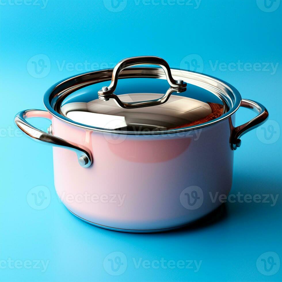 AI generated Enameled bright pan on isolated background, cooking soup - AI generated image photo