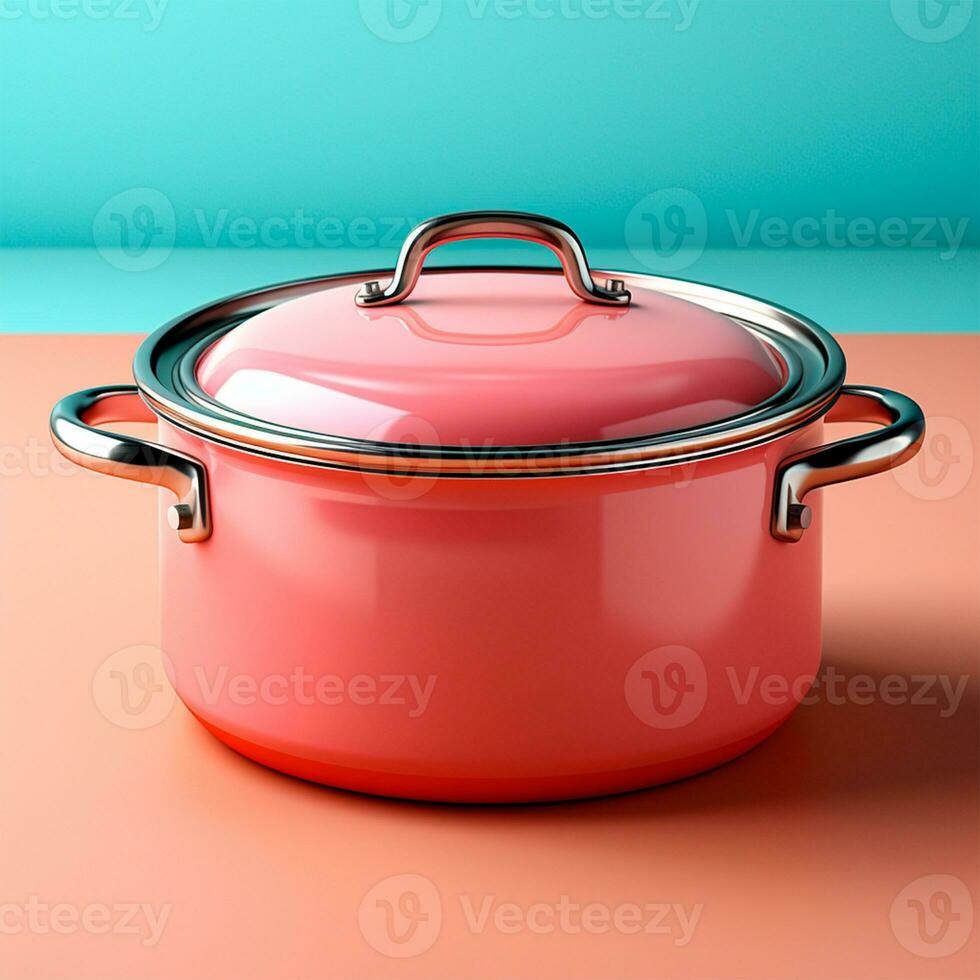 AI generated Enameled bright pan on isolated background, cooking soup - AI generated image photo