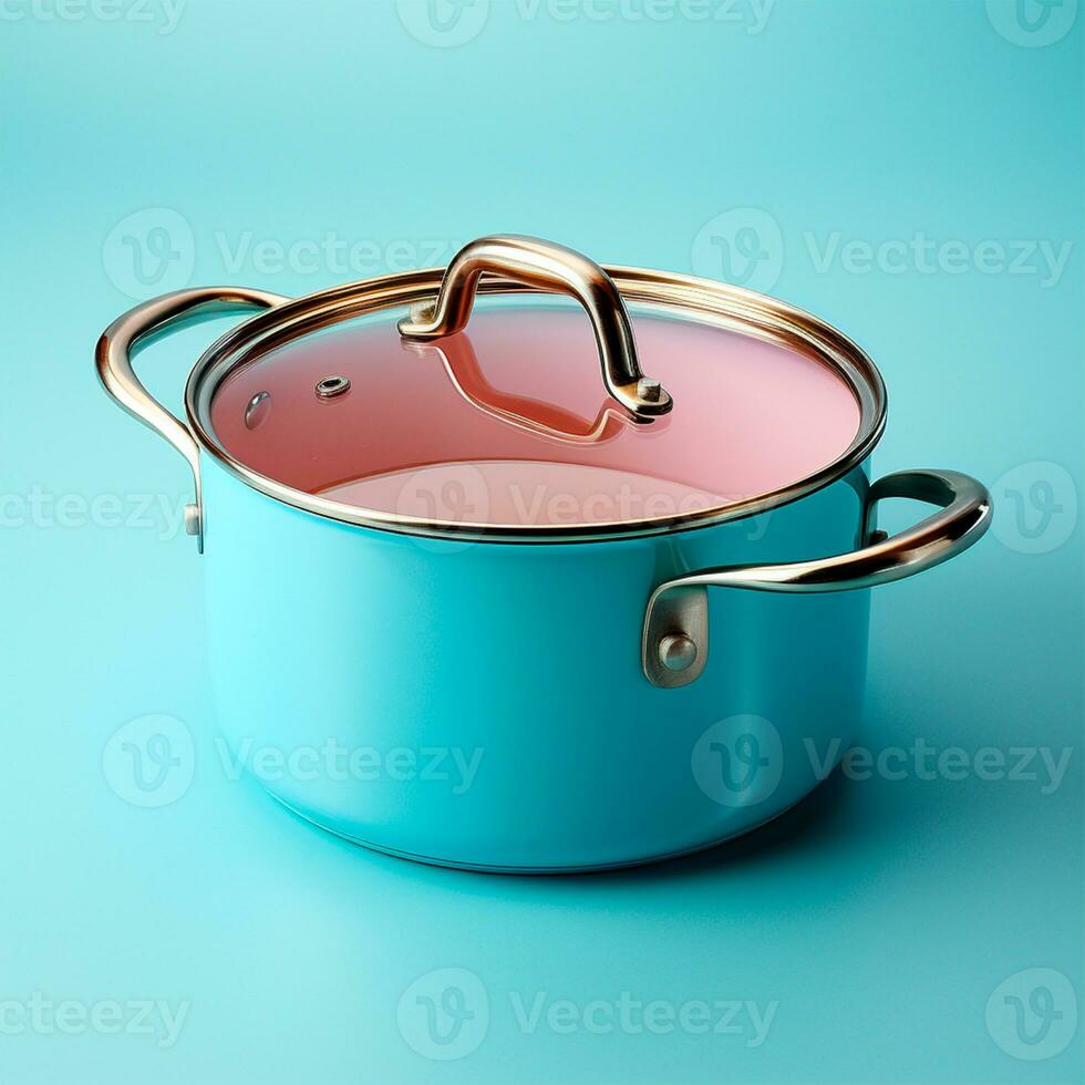 AI generated Enameled bright pan on isolated background, cooking soup - AI generated image photo