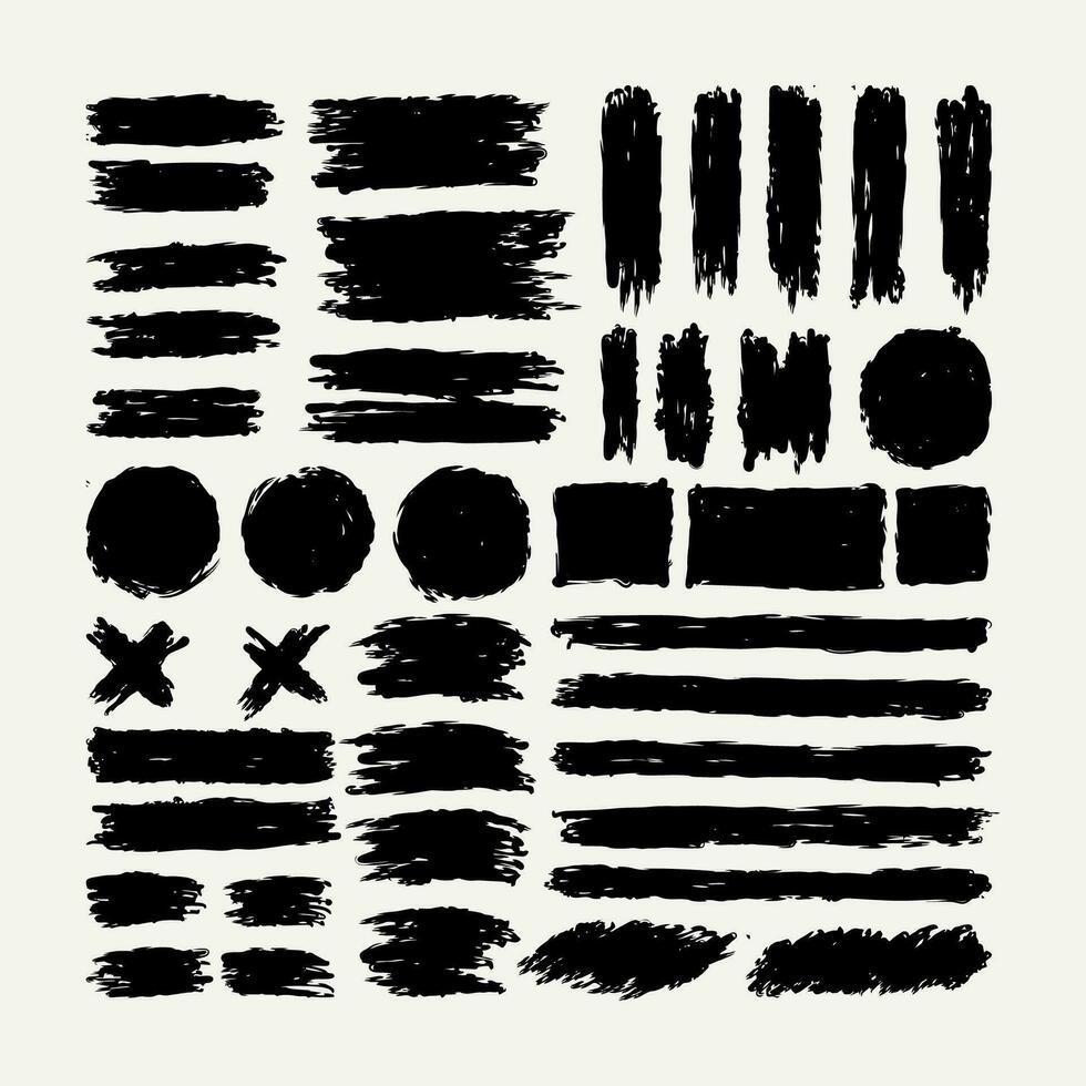 Ink brush stroke collection, ink splatter and artistic design elements. Abstract vector