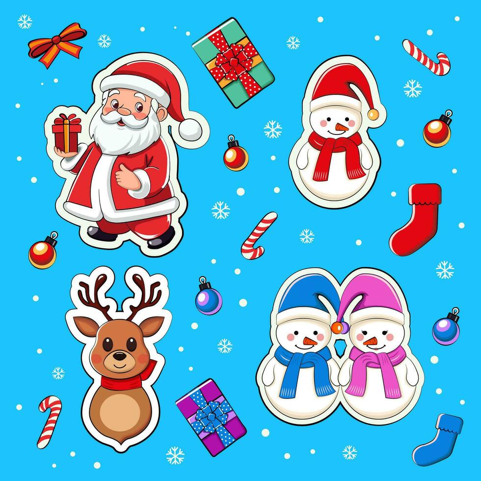 un conjunto de imágenes para Navidad y nuevo año en un linda dibujos animados estilo. vector