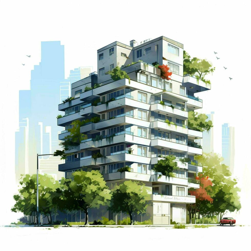 AI generated flat building design on white background photo