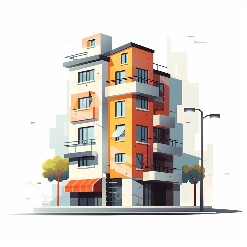 AI generated flat building design on white background photo