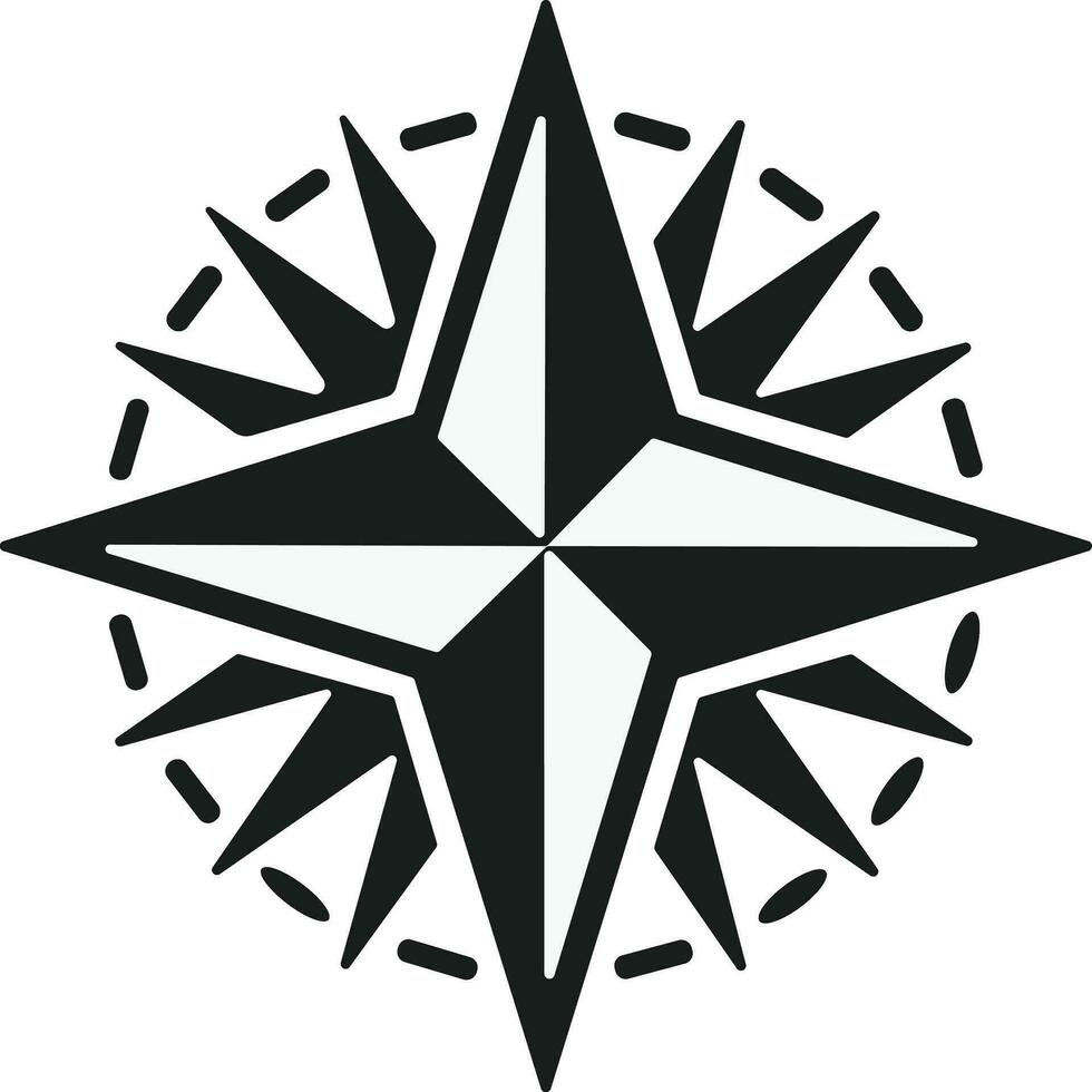 Compass icon. Monochrome navigational compass with cardinal directions of North, East, South, West. Geographical position, cartography and navigation. Vector