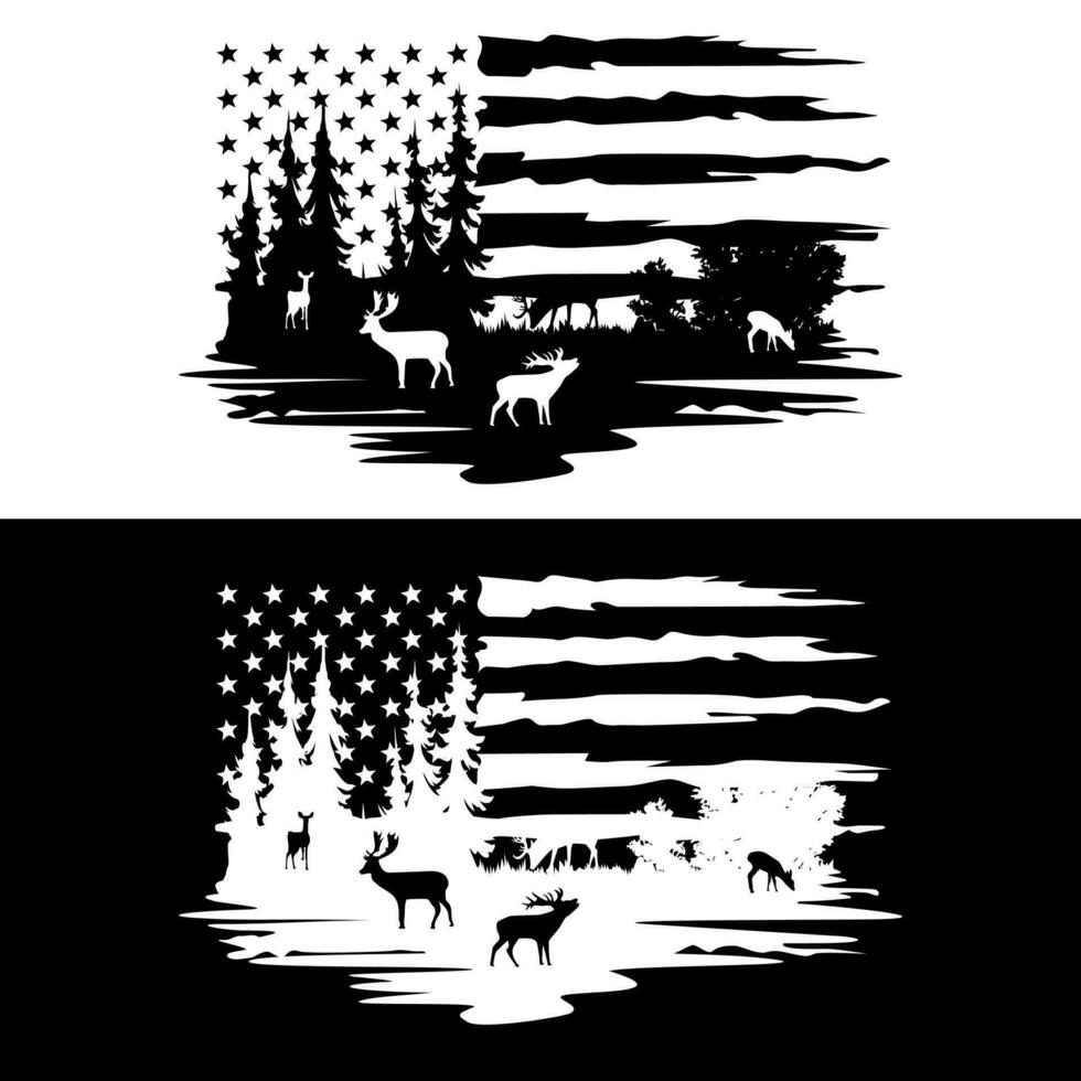 afligido americano bandera con ciervo t camisa diseño vector
