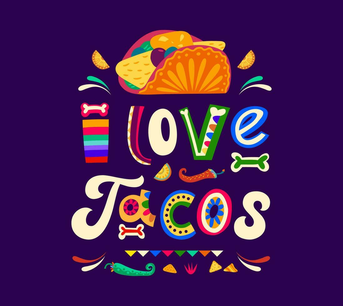 citar yo amor mexicano tacos, camiseta imprimir, bandera vector