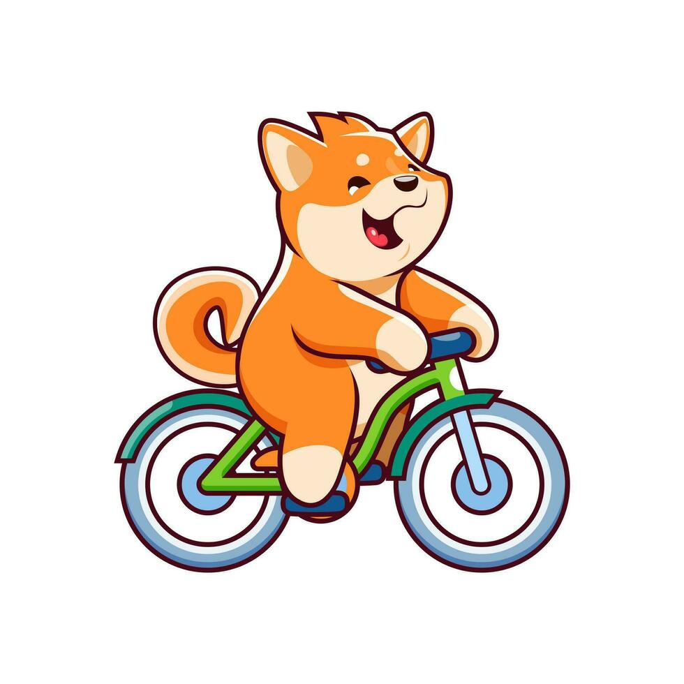 dibujos animados kawaii mascota shiba inu perro montando un bicicleta vector