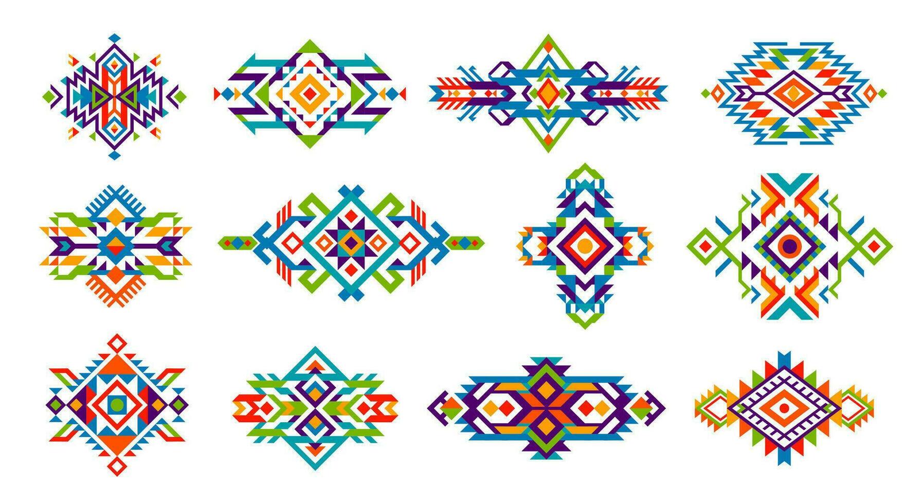 Mexican tribal geometric patterns, ethnic ornament vector