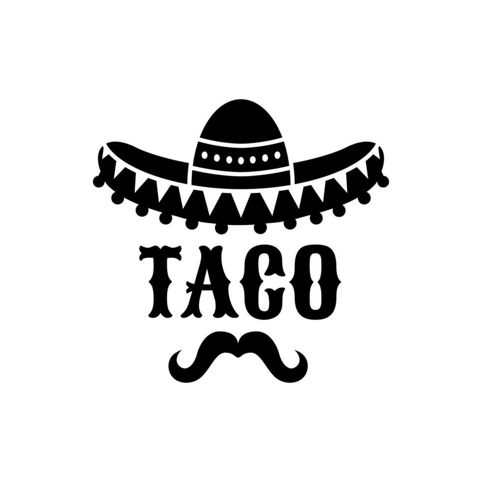 Mexican sombrero and taco, Tex Mex cuisine icon vector