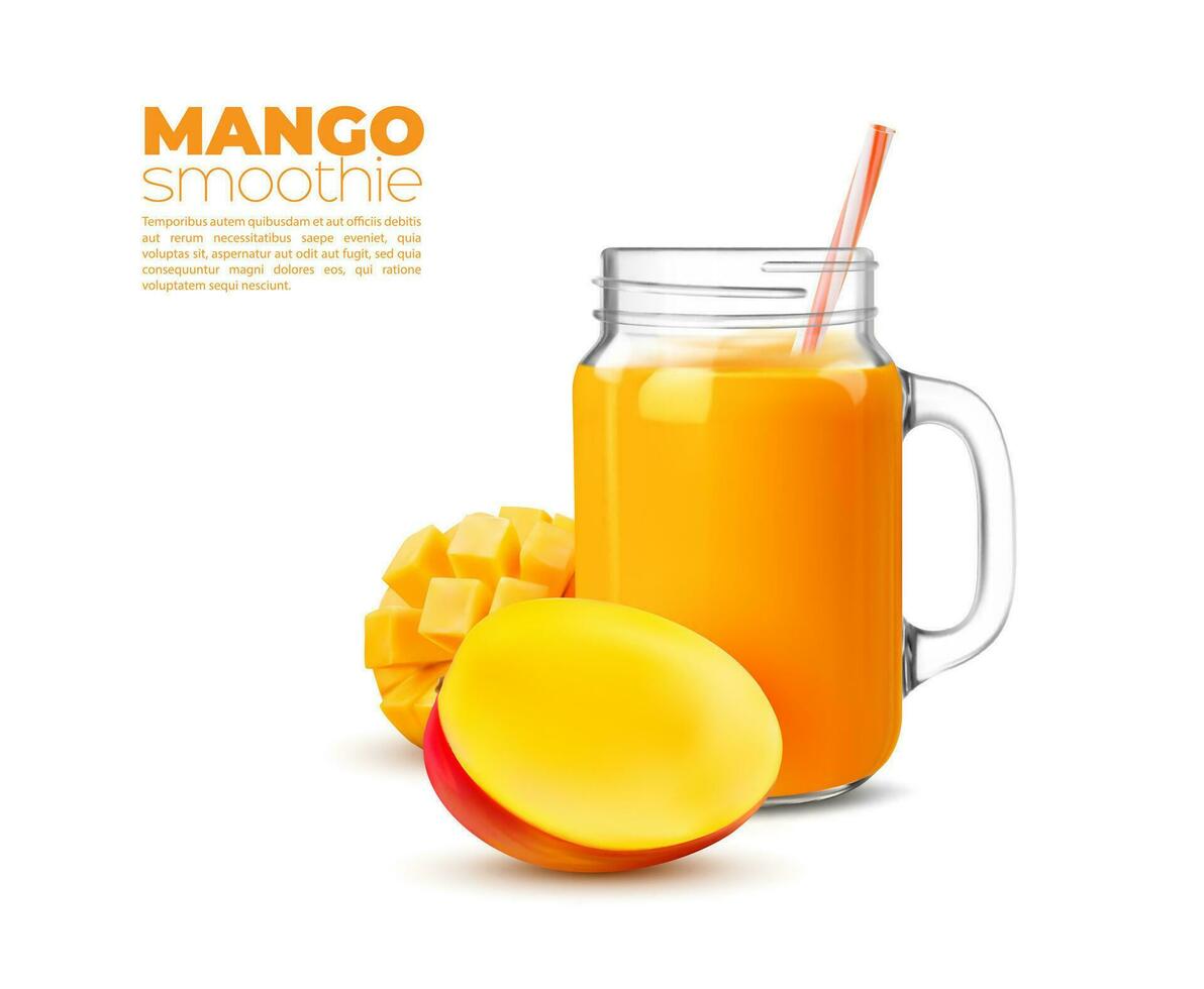 Yellow mango smoothie or juice tropical refreshing vector