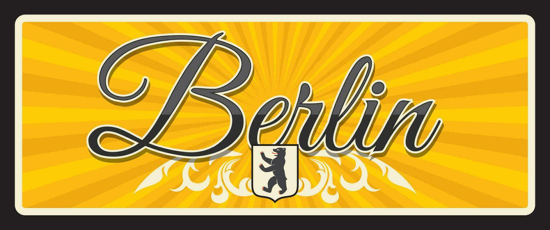 Berlin travel sticker and plate, Germany tin sign vector