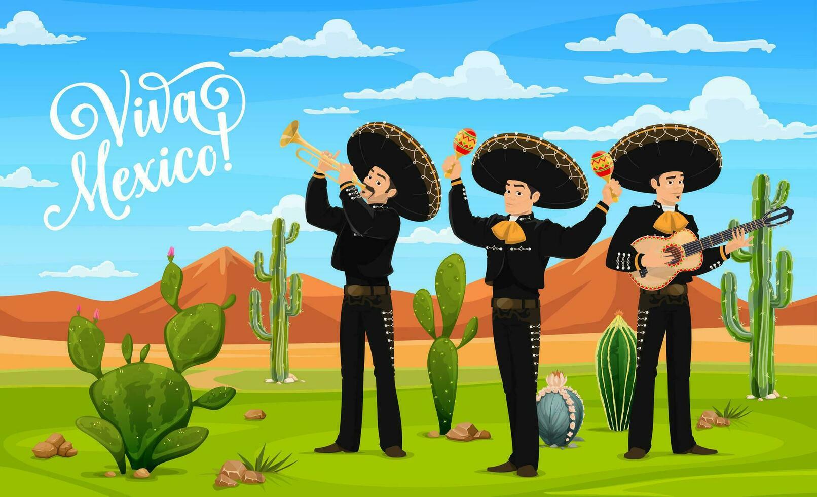 Viva Mexico banner with Mexican mariachi musicians vector