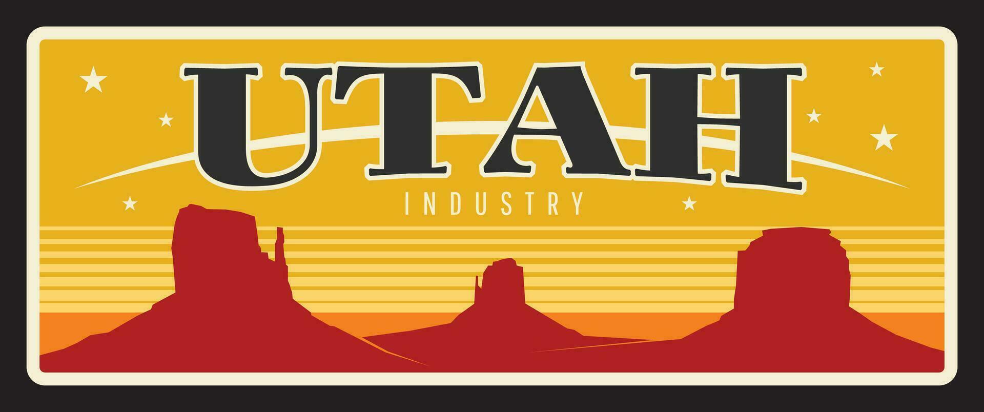 Utah USA state travel plate, touristic destination vector
