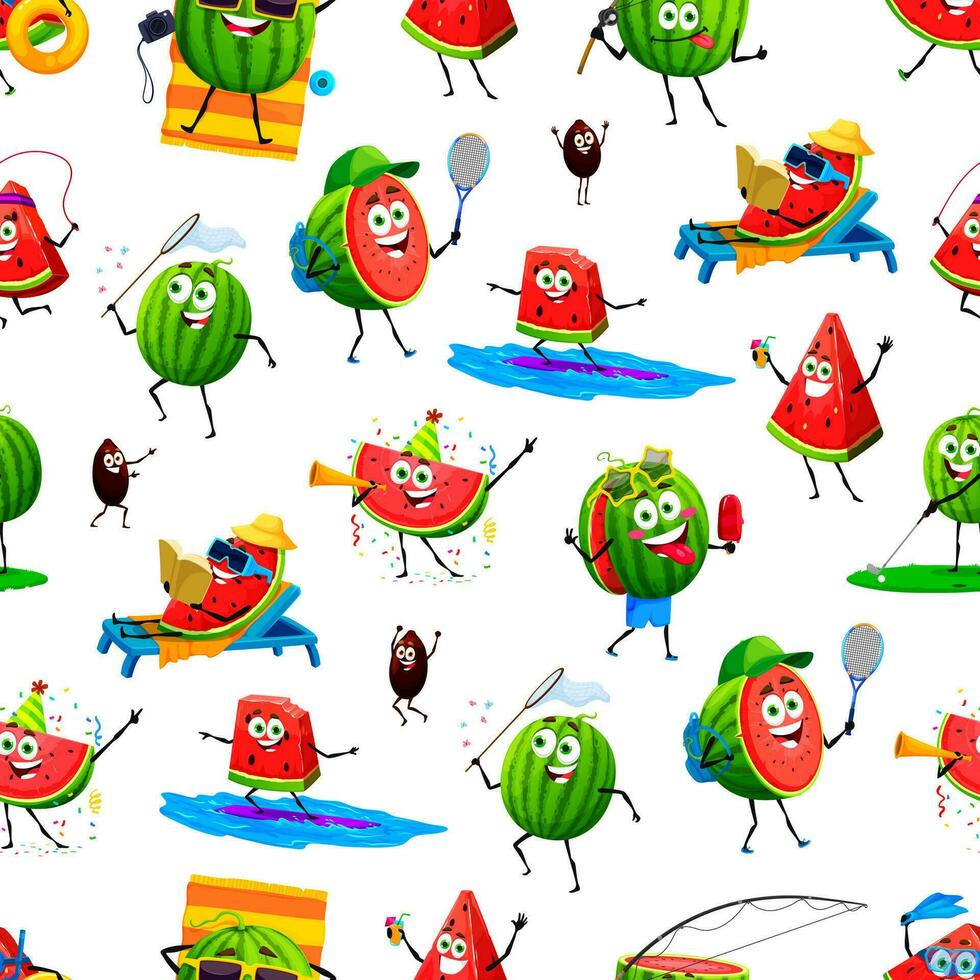 Cartoon watermelon characters seamless pattern vector