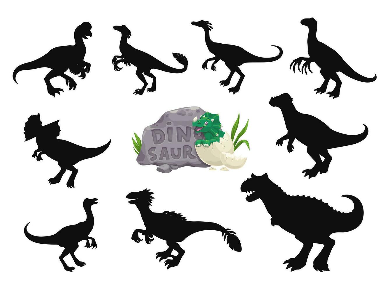 Cartoon dinosaurs funny characters silhouettes vector