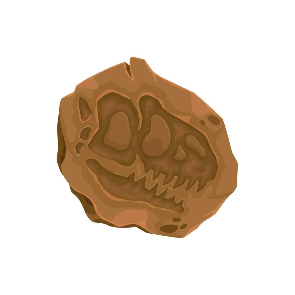 Ancient dinosaur fossil in stone, skull imprint vector