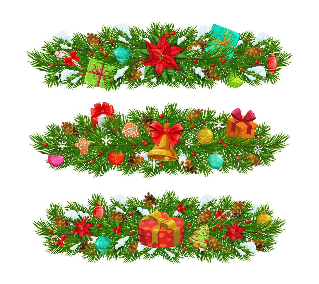 Christmas fir branches, isolated vector xmas decor
