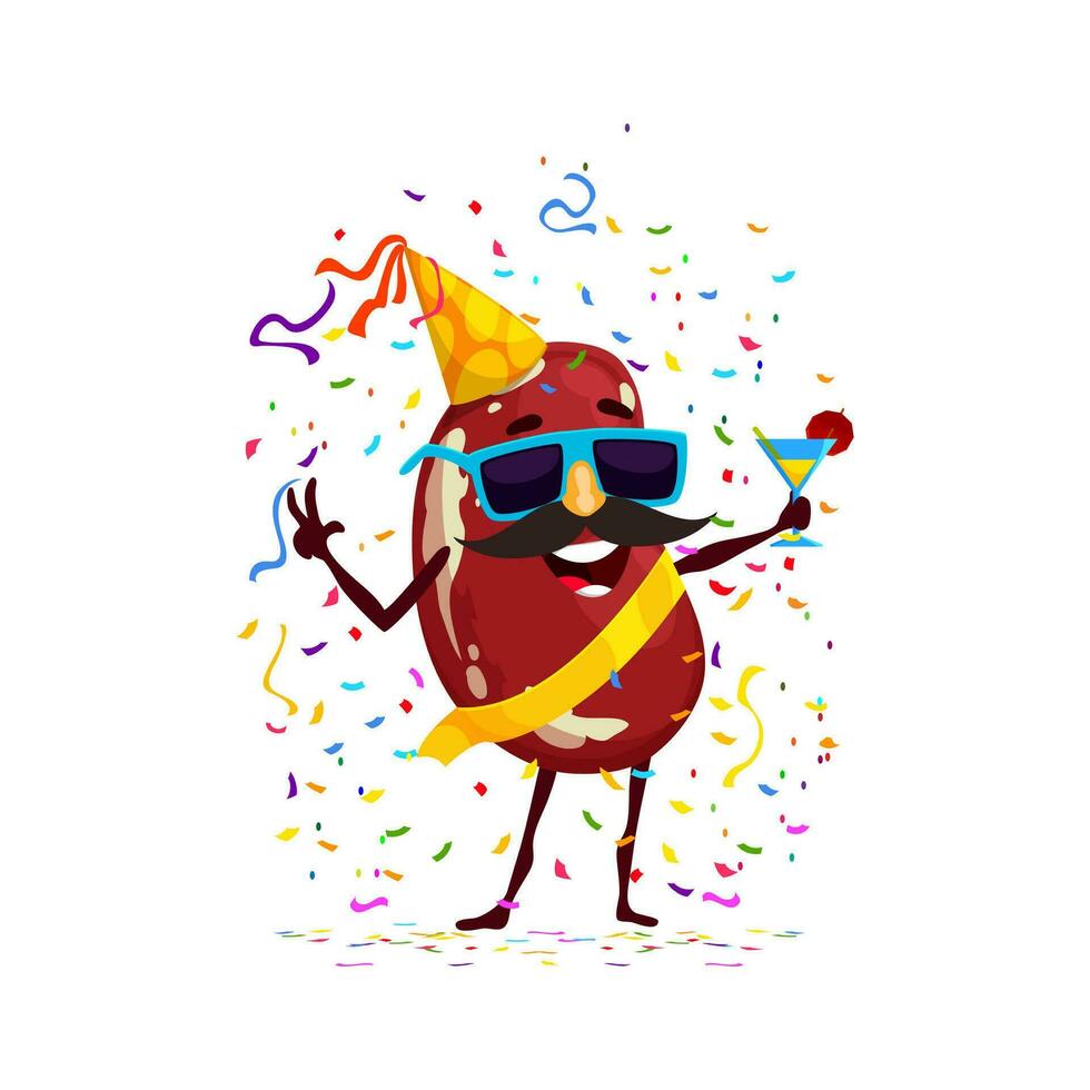 Cartoon red kidney bean character on holiday party vector