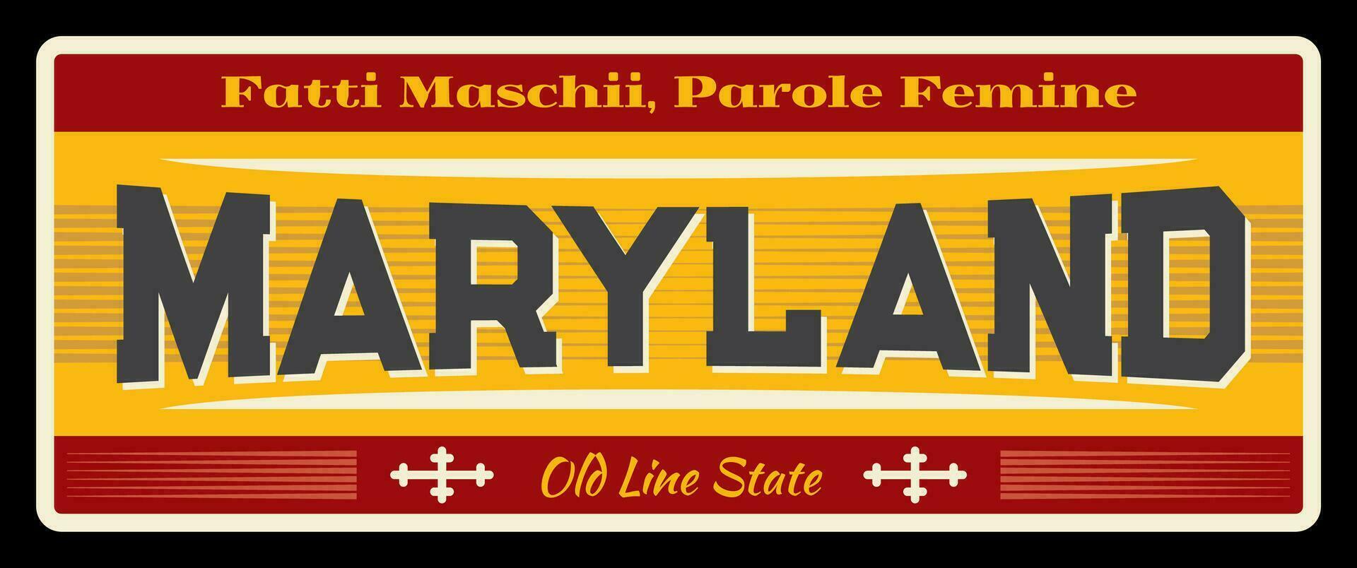 USA Maryland state sign, vintage travel plate vector