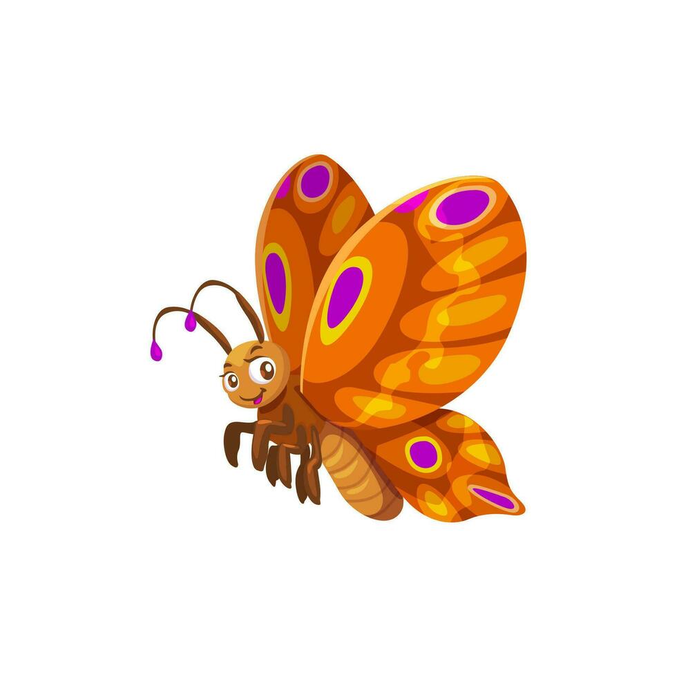 Cartoon butterfly character, vector wild insect