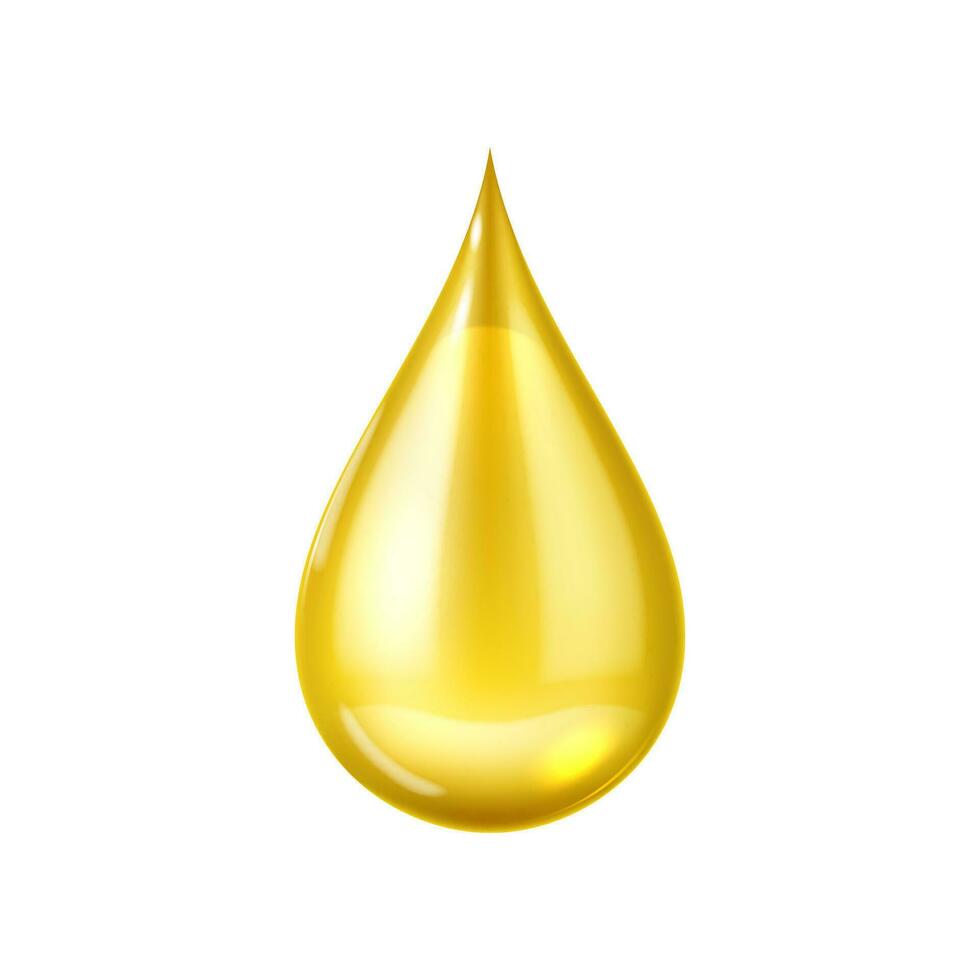 Realistic olive oil, yellow liquid falling drop vector