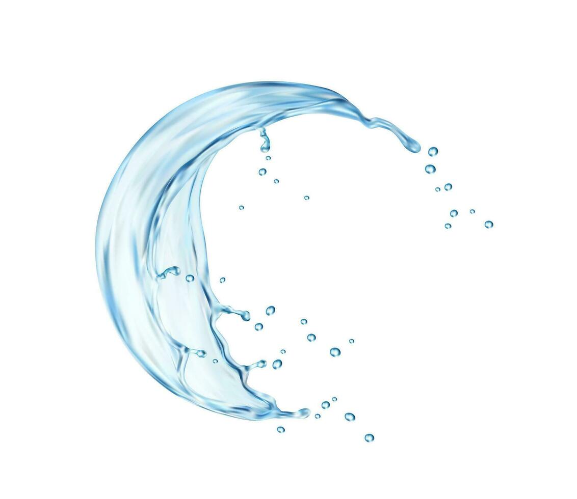 Water wave splash, liquid transparent blue swirl vector
