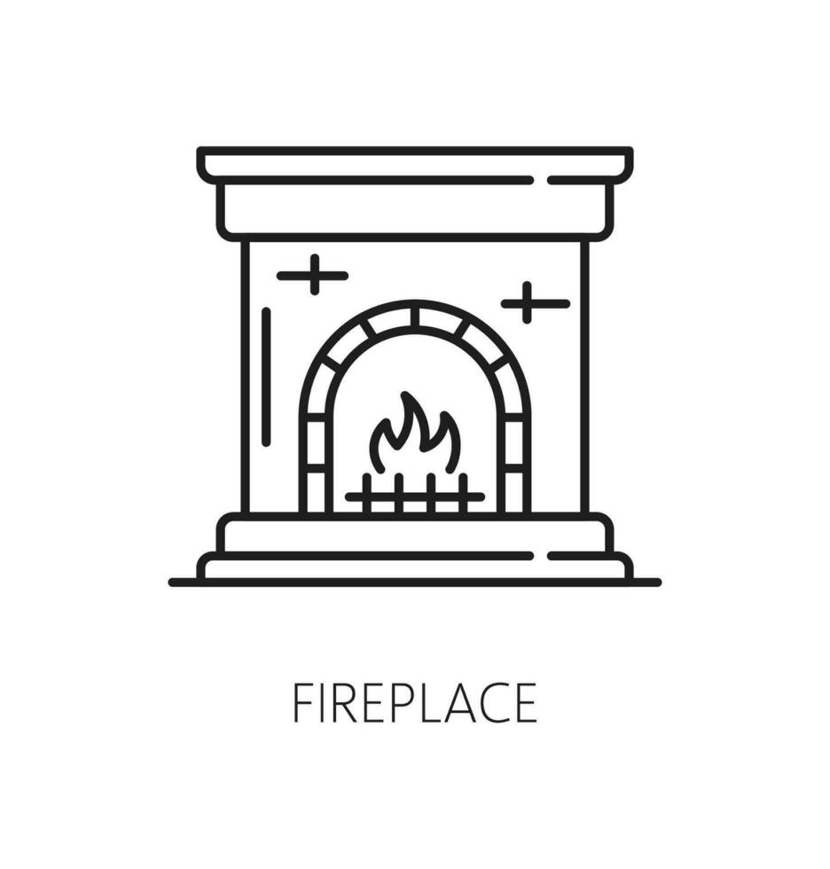 Fireplace outline icon isolated vector linear sign