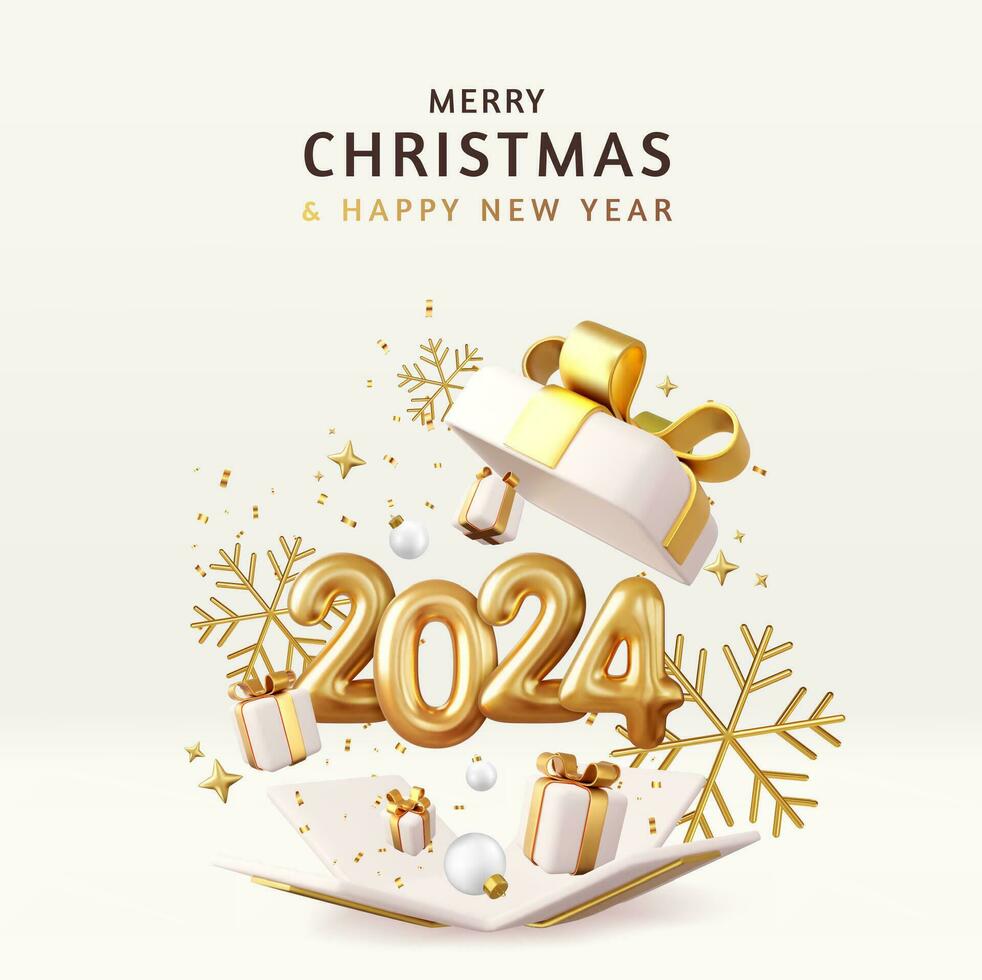 Christmas and New Year 2024 greeting card vector