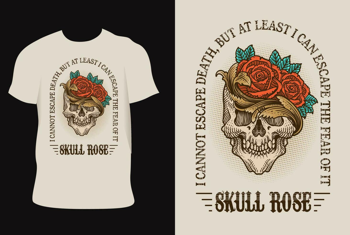 Illustration vintage skull with rose flower vector