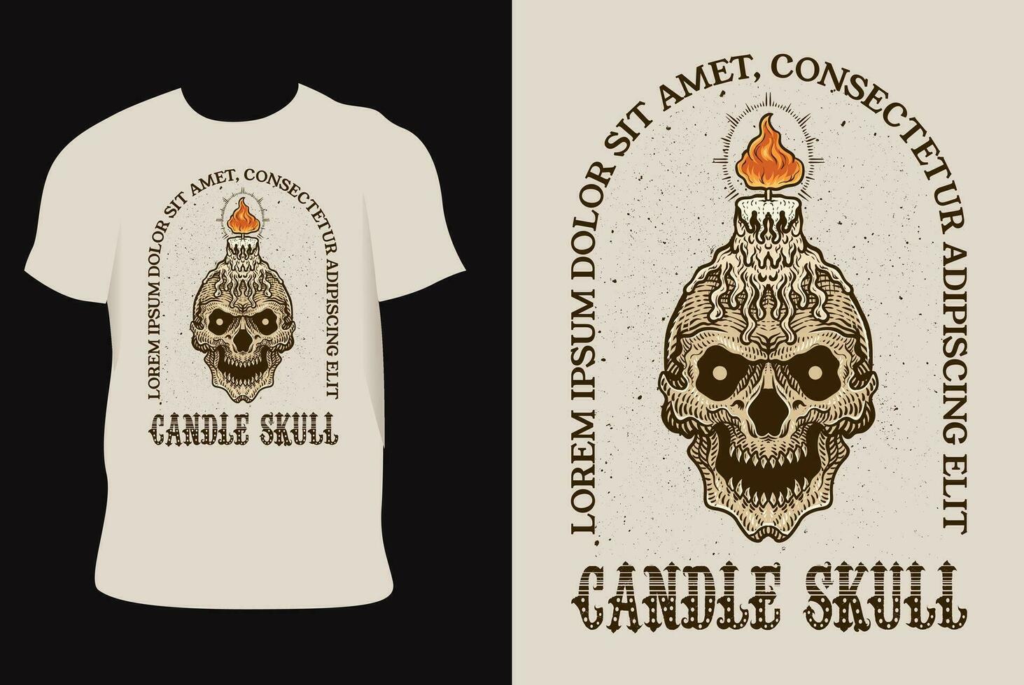 Illustration Hand drawn. Skull candle engraving style vector