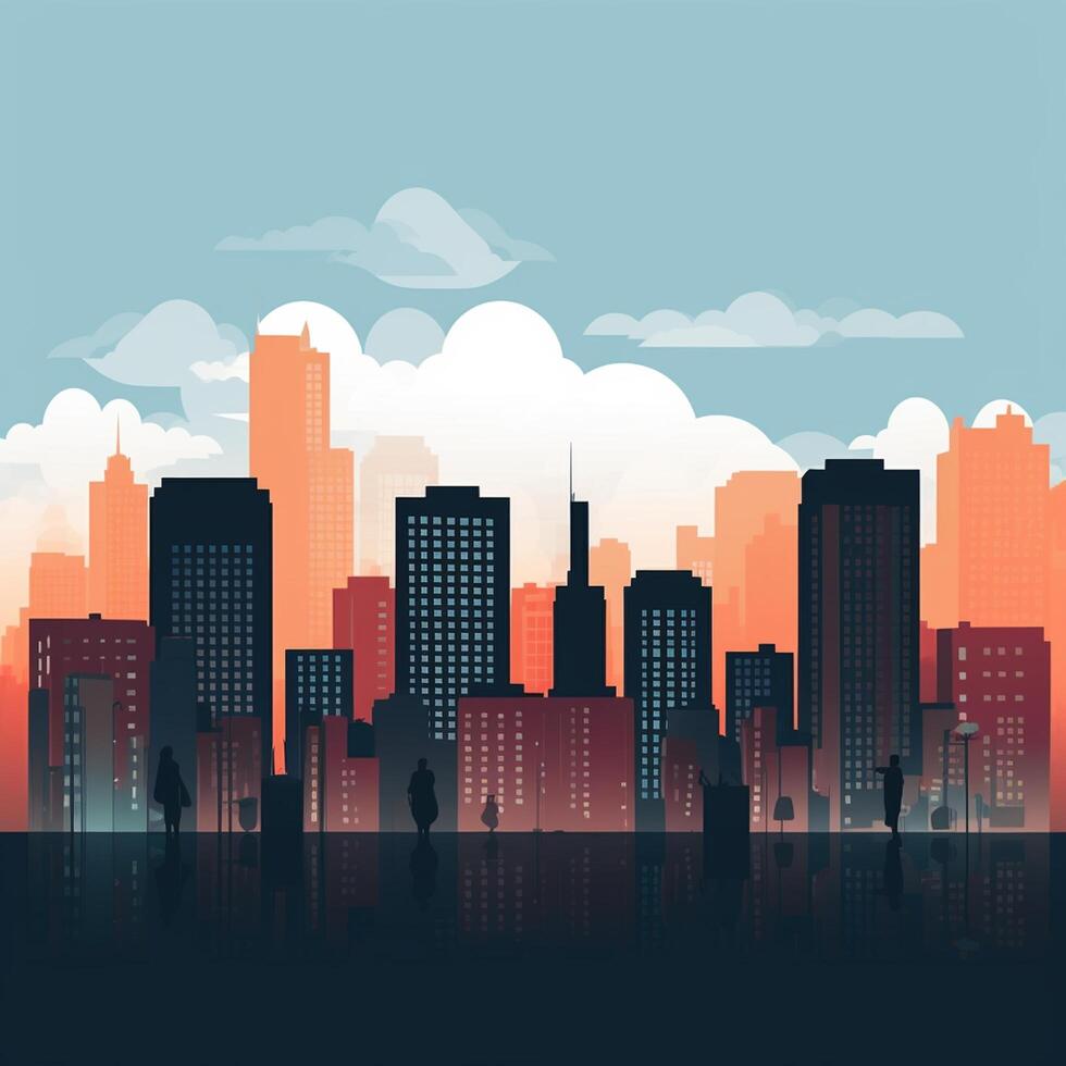 AI generated flat Silhouette skyline illu photo