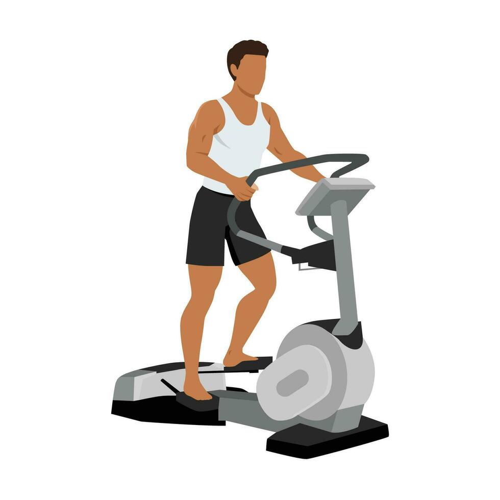 Man doing walk wave machine. Cross trainer machine exercise. vector